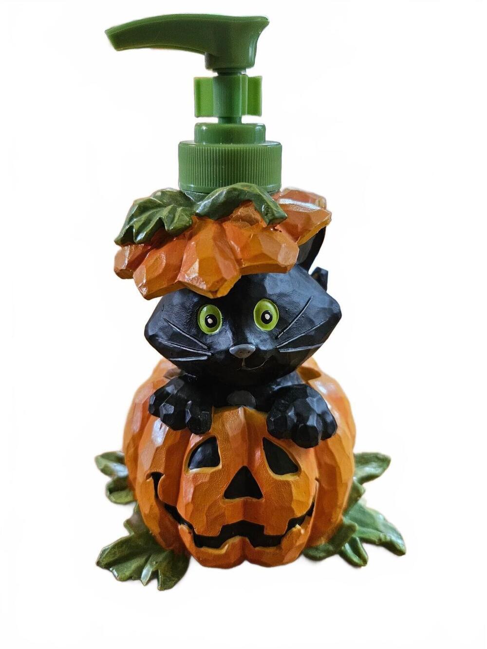 Halloween Cast Resin Soap Dispenser -- Cute Kitten popping out of Pumpkin